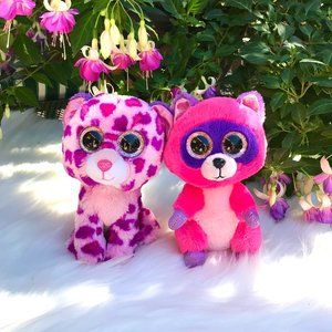 Ty Beanie Boos Baby Leopard & Baby Racoon Plush